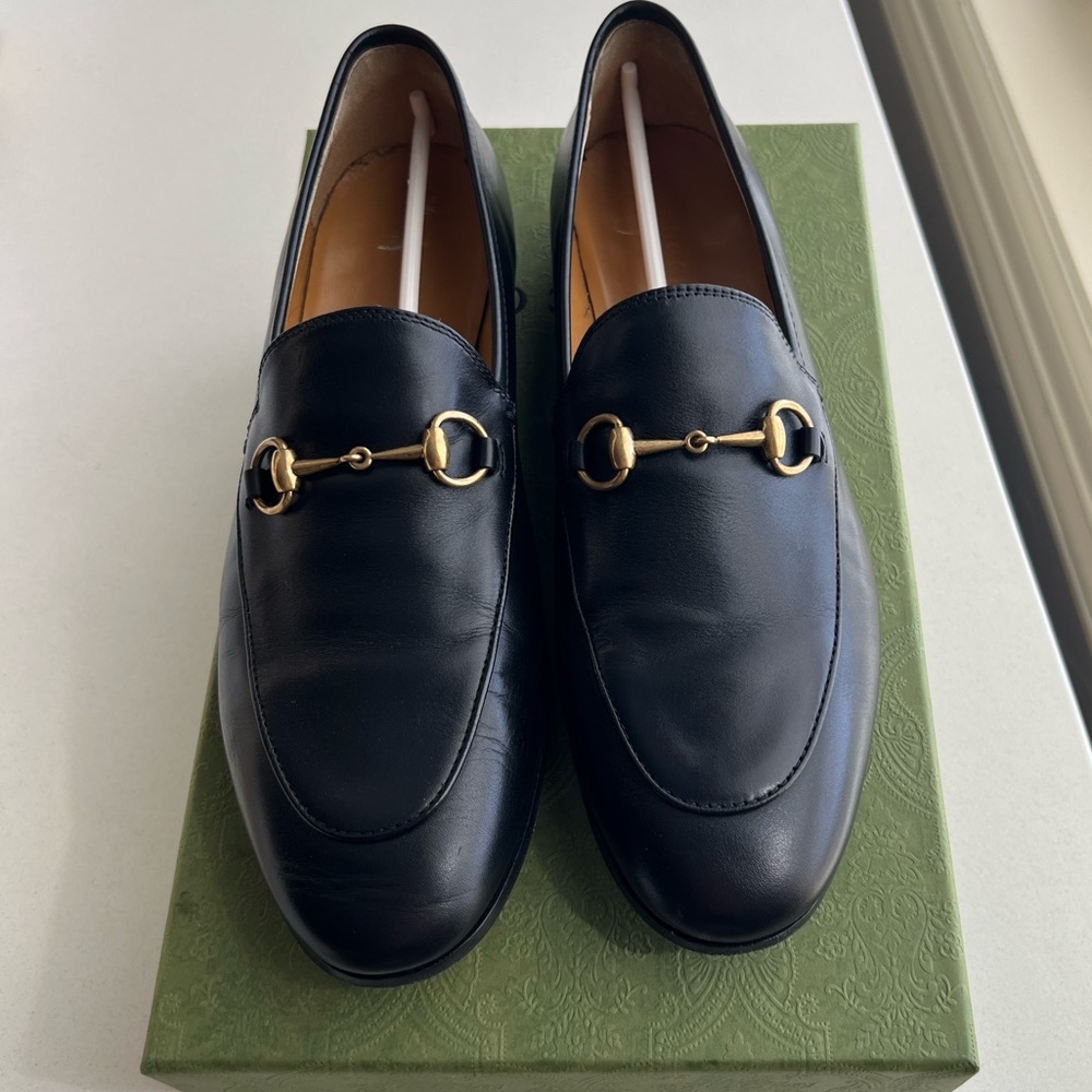 Gucci Midnight Leather Loafers with Gold Accent